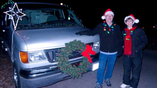 van with wreath